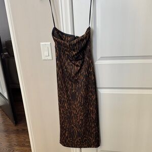Halston Heritage Black and Brown Animal Print Midi Dress